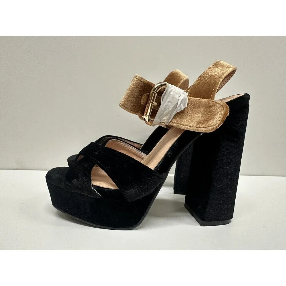 Annie Pinky women size US 6  black & brown textile  upper platform heel shoes